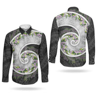 Piko Hawaii Couples Matching Puletasi and Long Sleeve Button Shirt Polynesian Pattern With Maile Pikake Honohono Lei