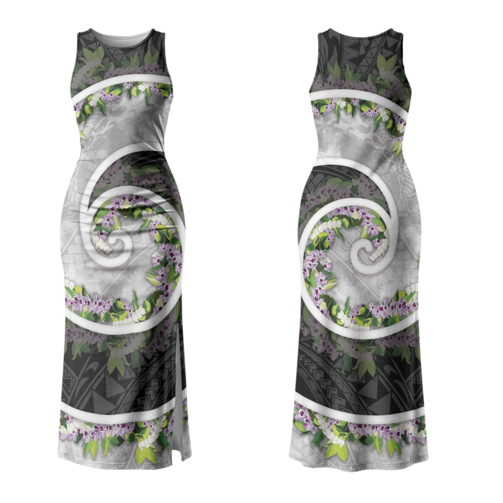 Piko Hawaii Couples Matching Tank Maxi Dress and Hawaiian Shirt Polynesian Pattern With Maile Pikake Honohono Lei