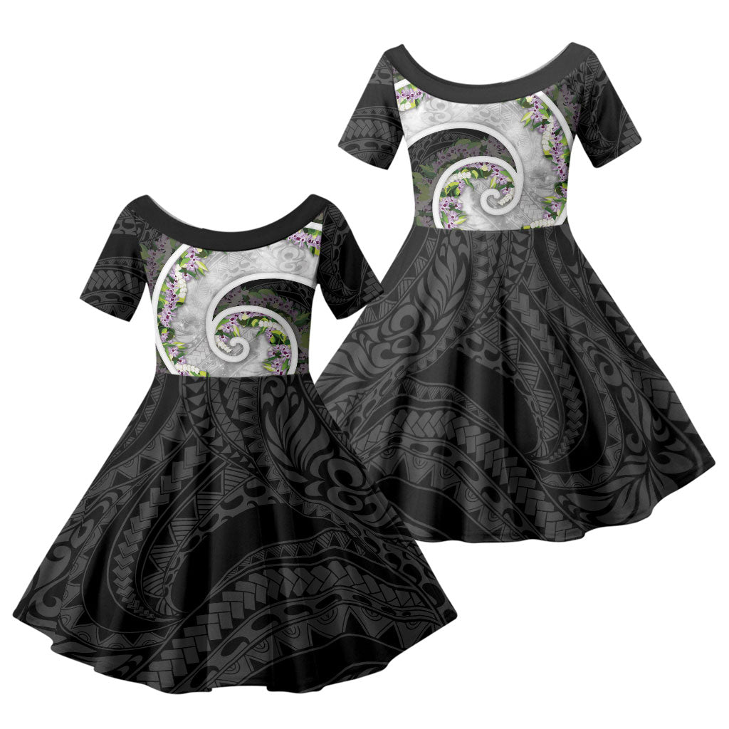 Piko Hawaii Family Matching Summer Maxi Dress and Hawaiian Shirt Polynesian Pattern With Maile Pikake Honohono Lei