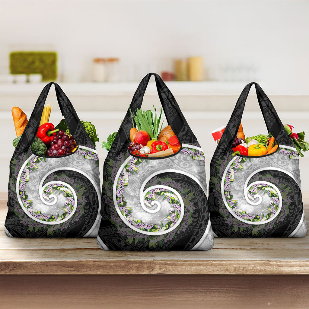 Piko Hawaii Grocery Bag Polynesian Pattern With Maile Pikake Honohono Lei