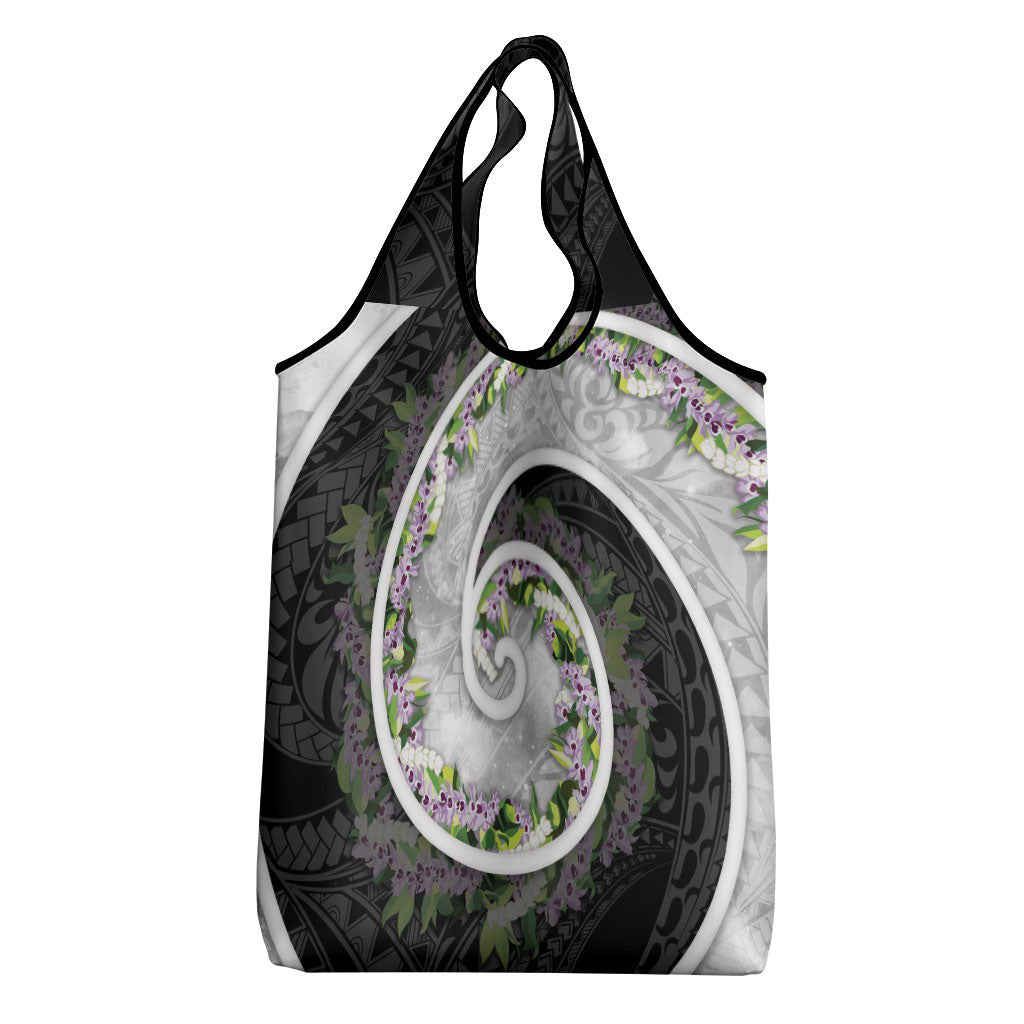 Piko Hawaii Grocery Bag Polynesian Pattern With Maile Pikake Honohono Lei