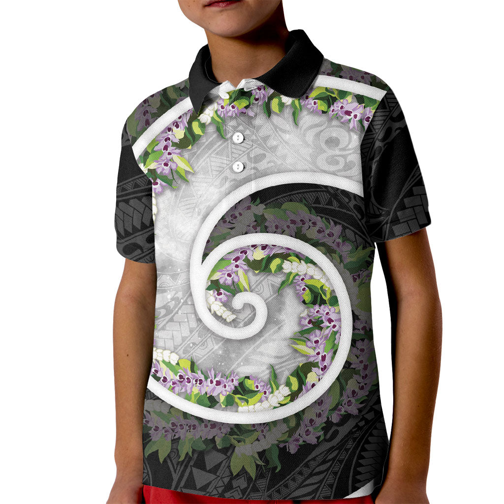 Piko Hawaii Kid Polo Shirt Polynesian Pattern With Maile Pikake Honohono Lei