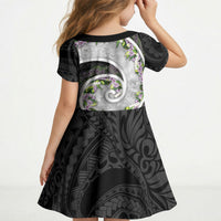 Piko Hawaii Kid Short Sleeve Dress Polynesian Pattern With Maile Pikake Honohono Lei