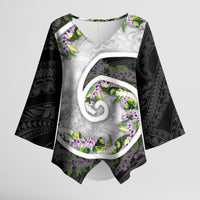 Piko Hawaii Kimono Sleeve Blouse Polynesian Pattern With Maile Pikake Honohono Lei