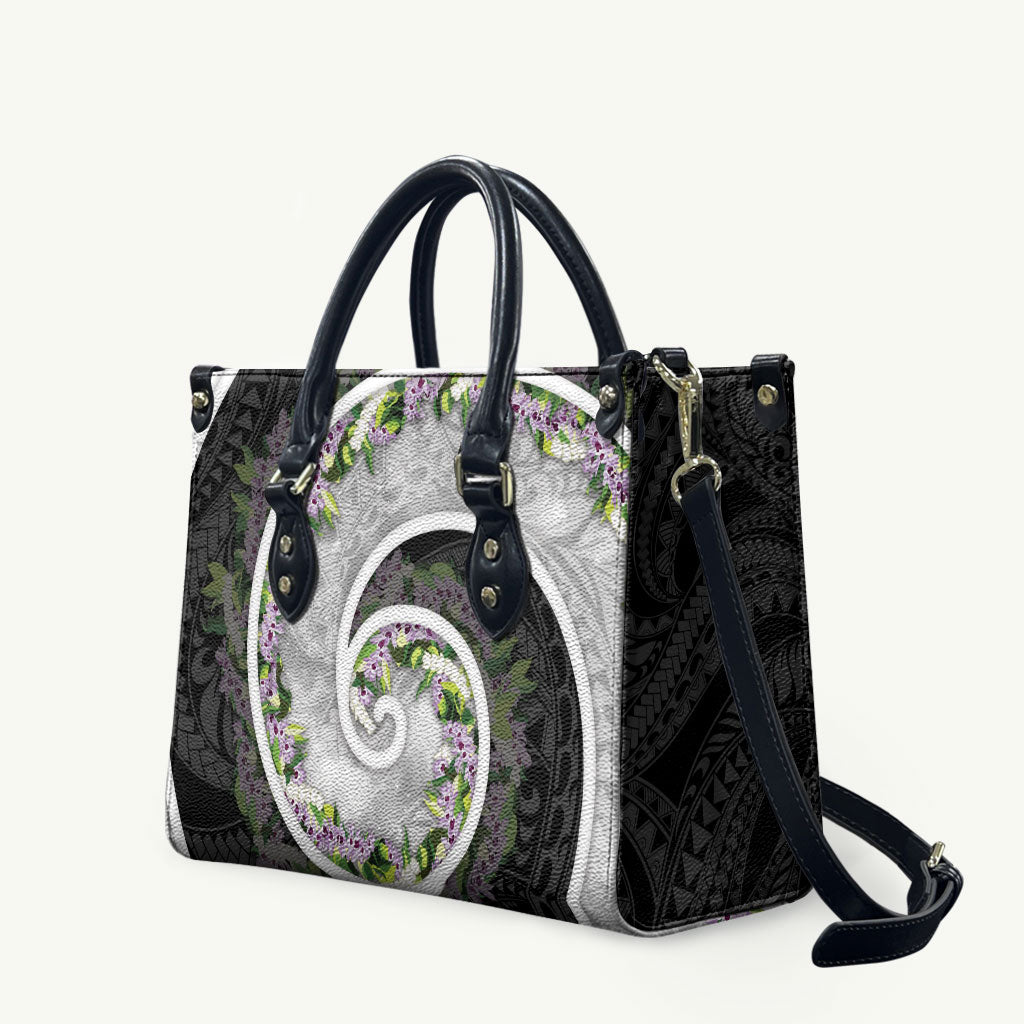 Piko Hawaii Leather Bag Polynesian Pattern With Maile Pikake Honohono Lei
