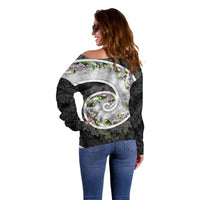 Piko Hawaii Off Shoulder Sweater Polynesian Pattern With Maile Pikake Honohono Lei