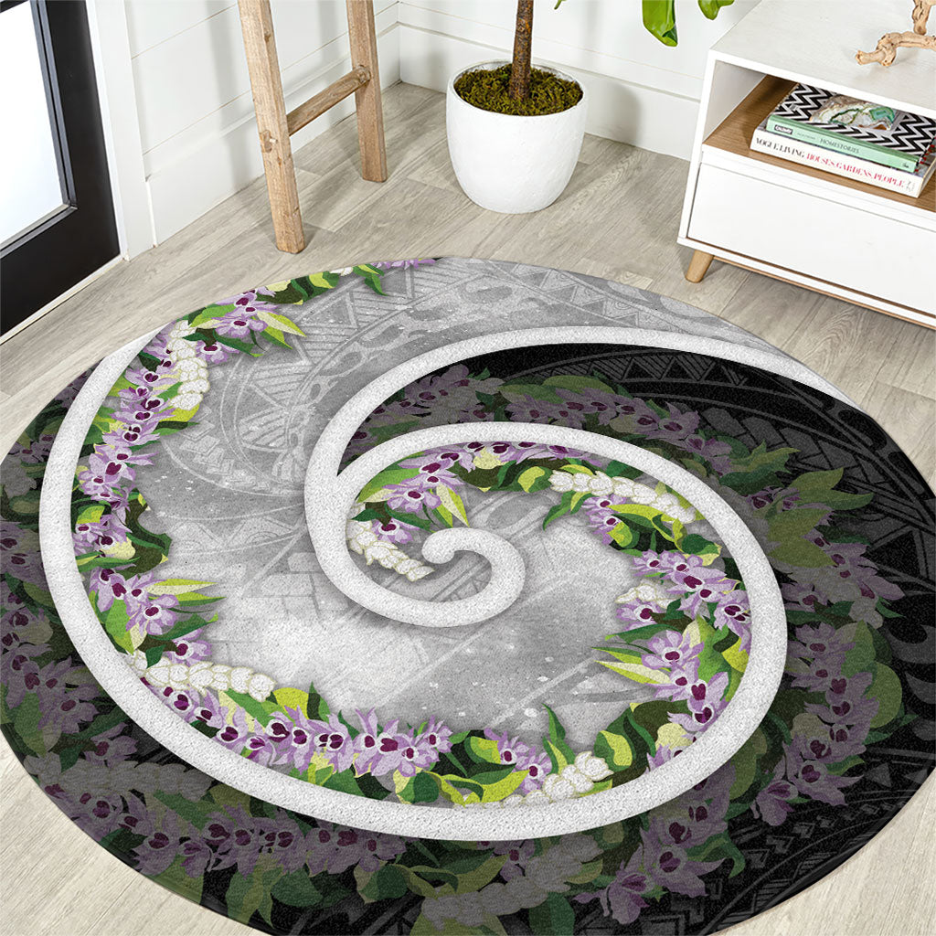 Piko Hawaii Round Carpet Polynesian Pattern With Maile Pikake Honohono Lei