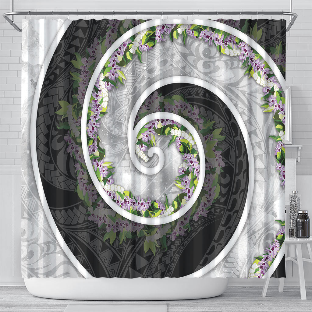 Piko Hawaii Shower Curtain Polynesian Pattern With Maile Pikake Honohono Lei