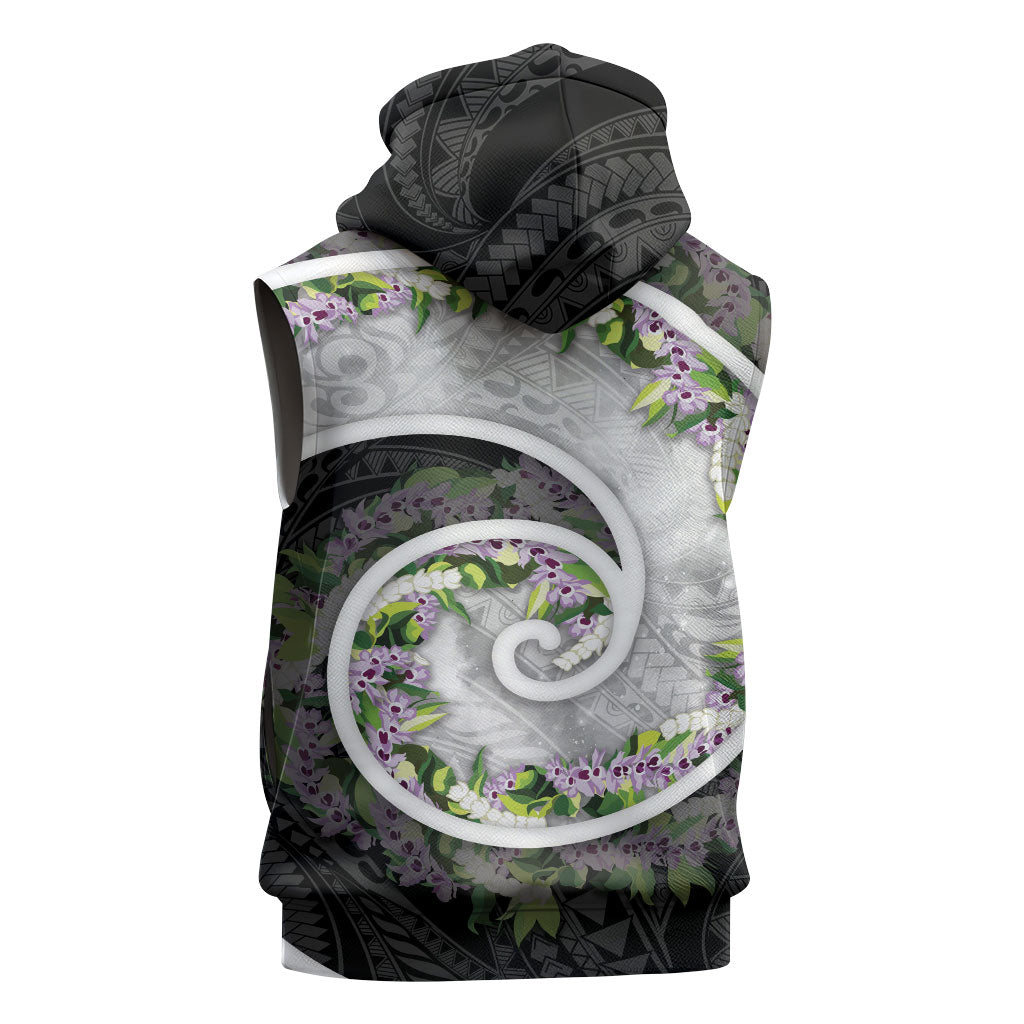 Piko Hawaii Sleeveless Hoodie Polynesian Pattern With Maile Pikake Honohono Lei