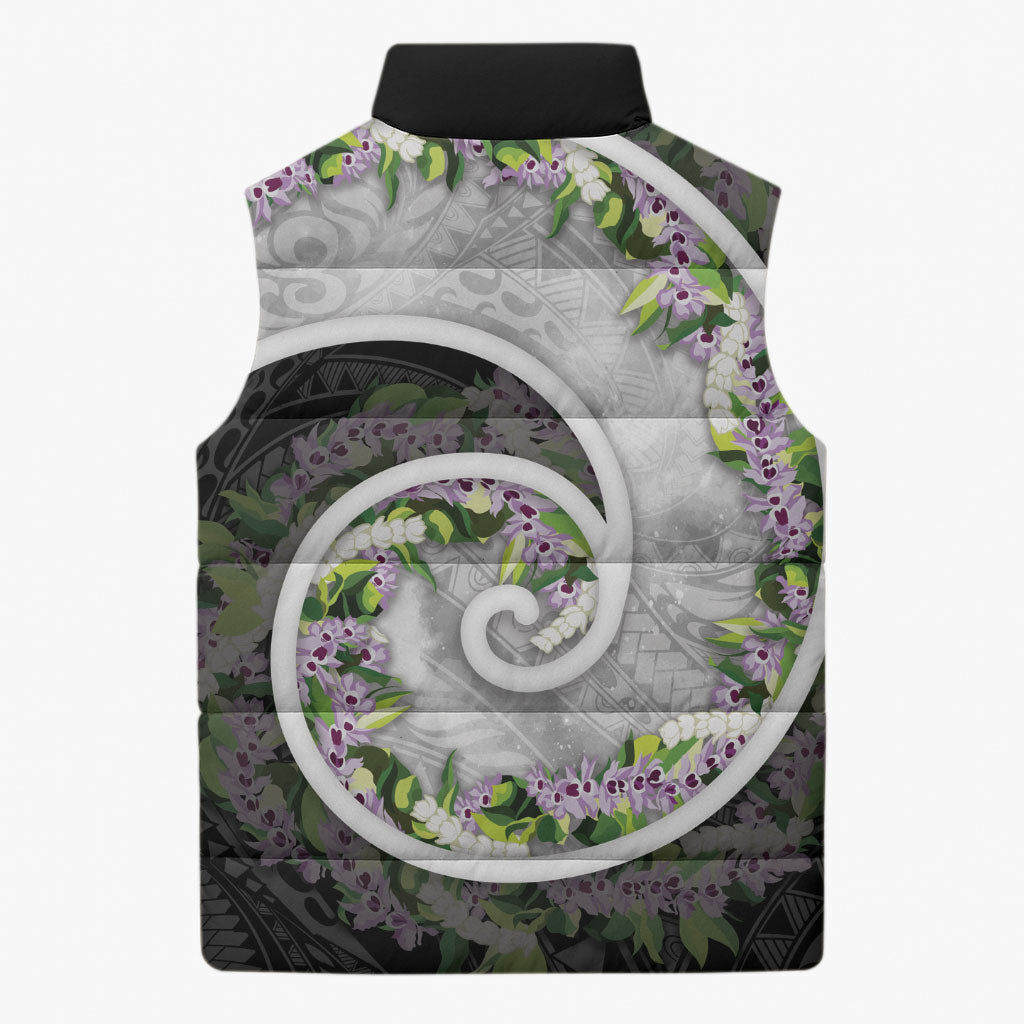 Piko Hawaii Sleeveless Puffer Jacket Polynesian Pattern With Maile Pikake Honohono Lei