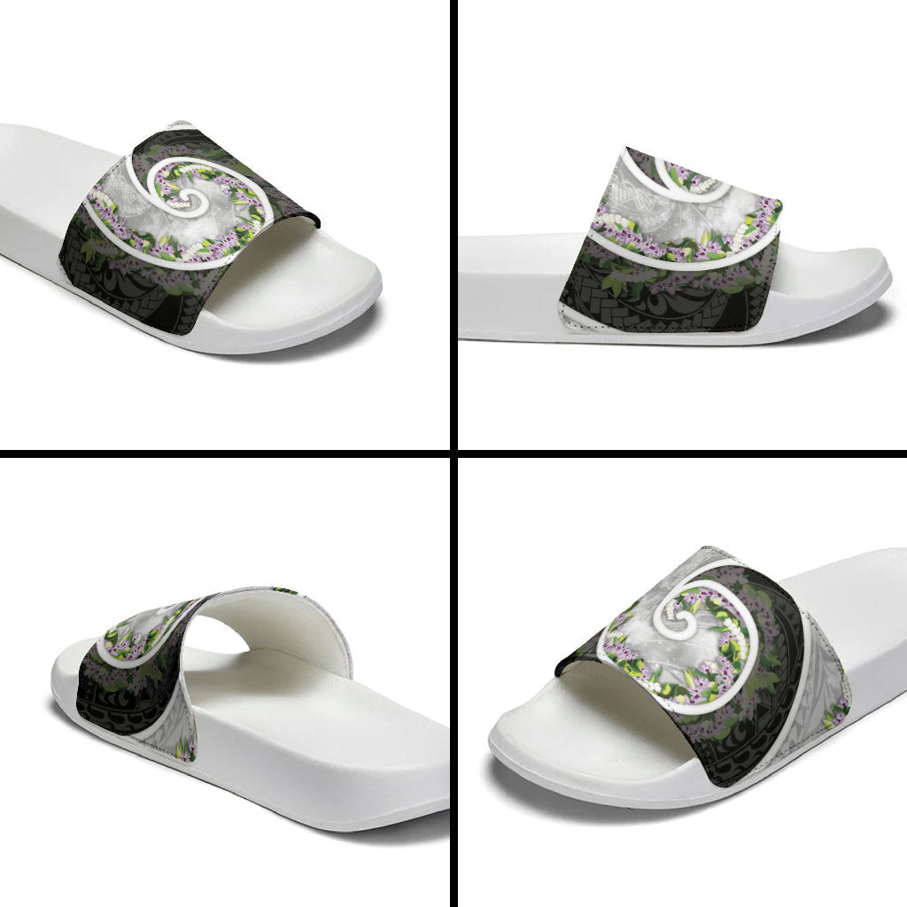 Piko Hawaii Slide Sandals Polynesian Pattern With Maile Pikake Honohono Lei