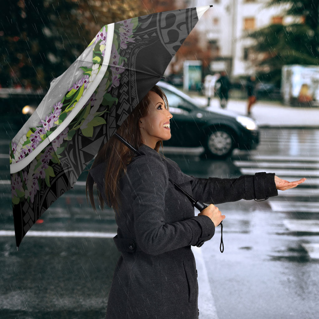 Piko Hawaii Umbrella Polynesian Pattern With Maile Pikake Honohono Lei