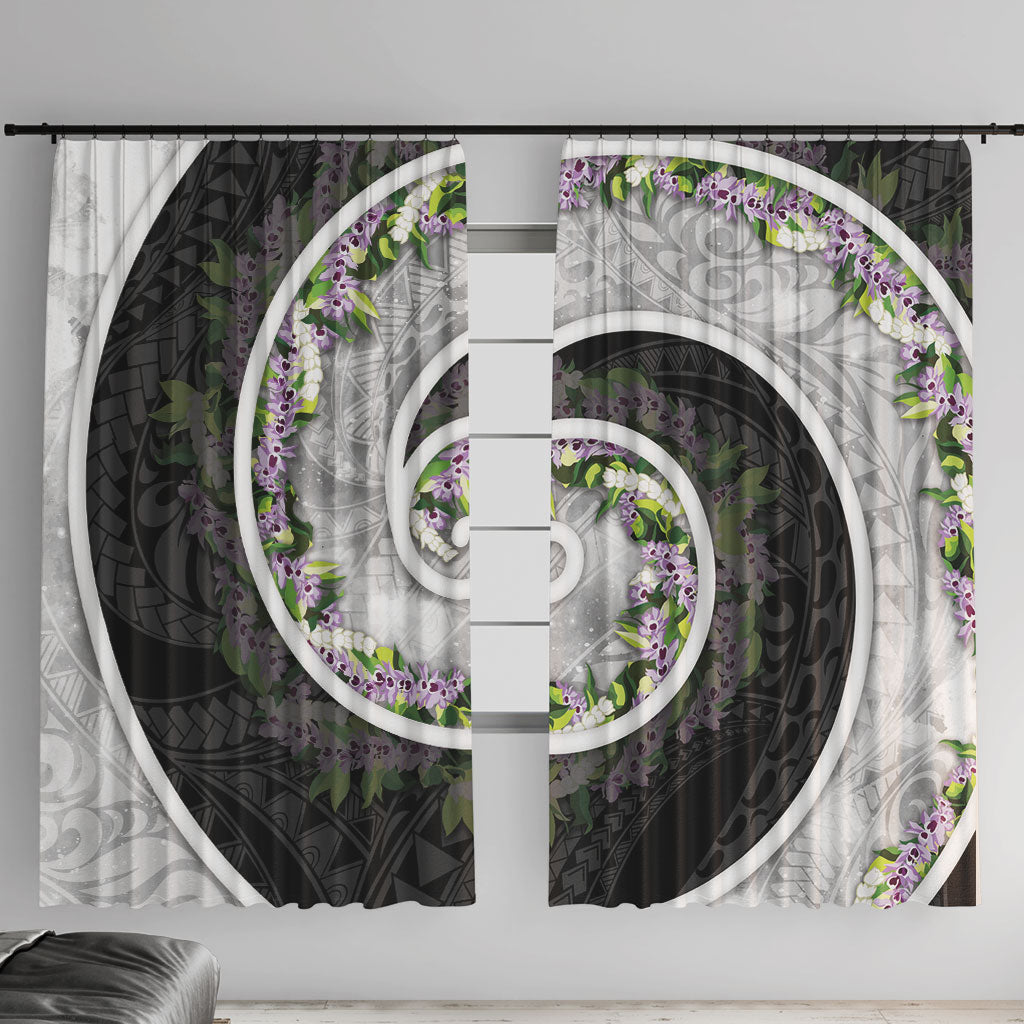 Piko Hawaii Window Curtain Polynesian Pattern With Maile Pikake Honohono Lei LT05 With Hooks Black - Polynesian Pride