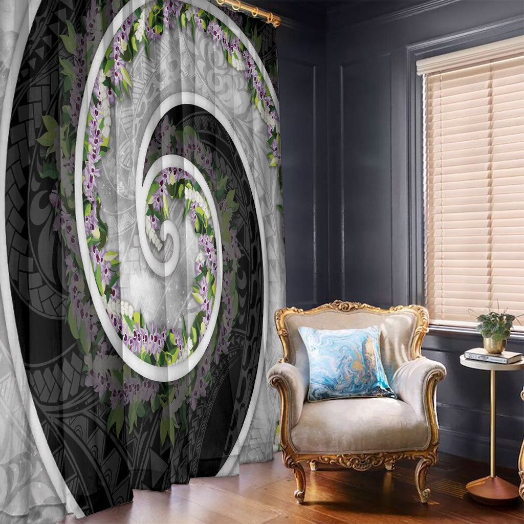 Piko Hawaii Window Curtain Polynesian Pattern With Maile Pikake Honohono Lei