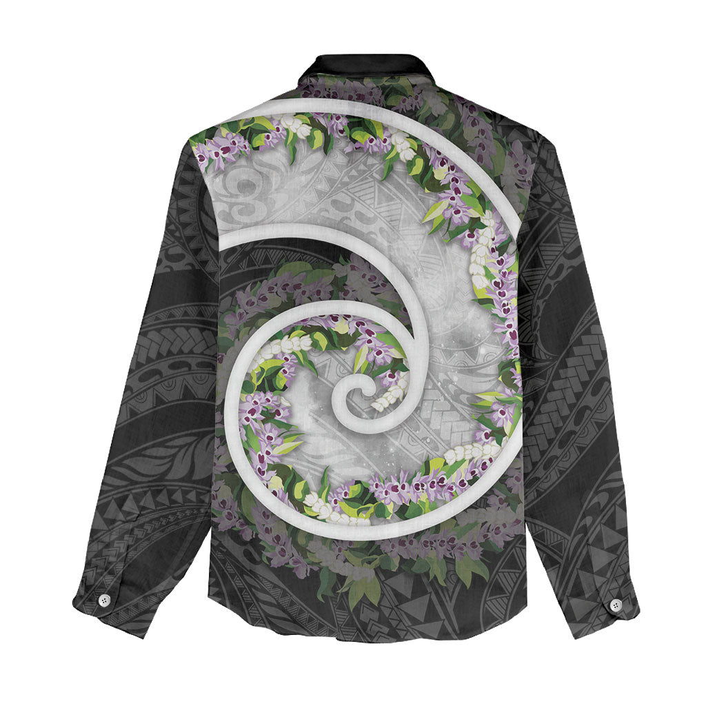 Piko Hawaii Women Casual Shirt Polynesian Pattern With Maile Pikake Honohono Lei