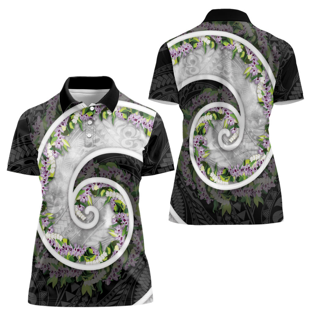 Piko Hawaii Women Polo Shirt Polynesian Pattern With Maile Pikake Honohono Lei