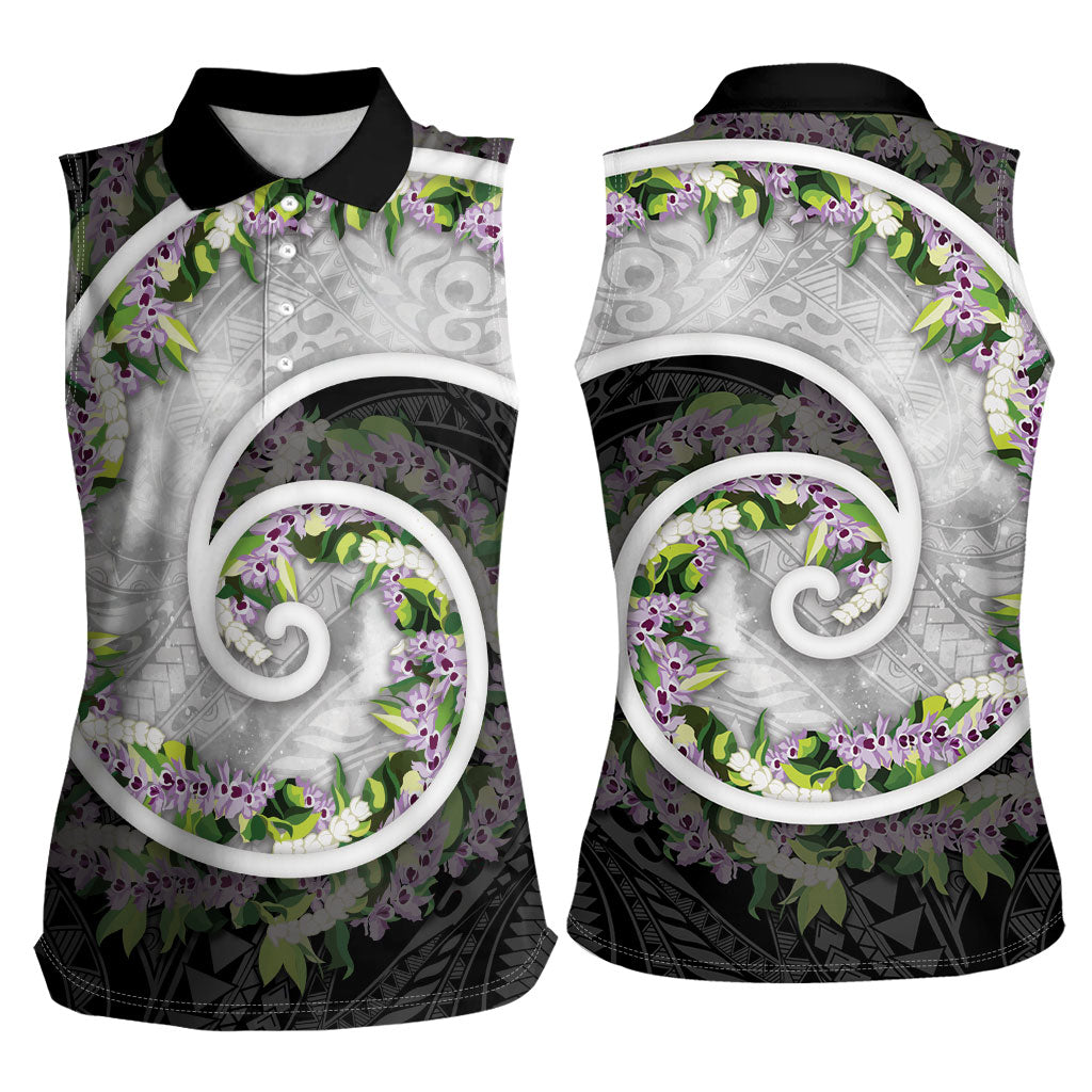 Piko Hawaii Women Sleeveless Polo Shirt Polynesian Pattern With Maile Pikake Honohono Lei