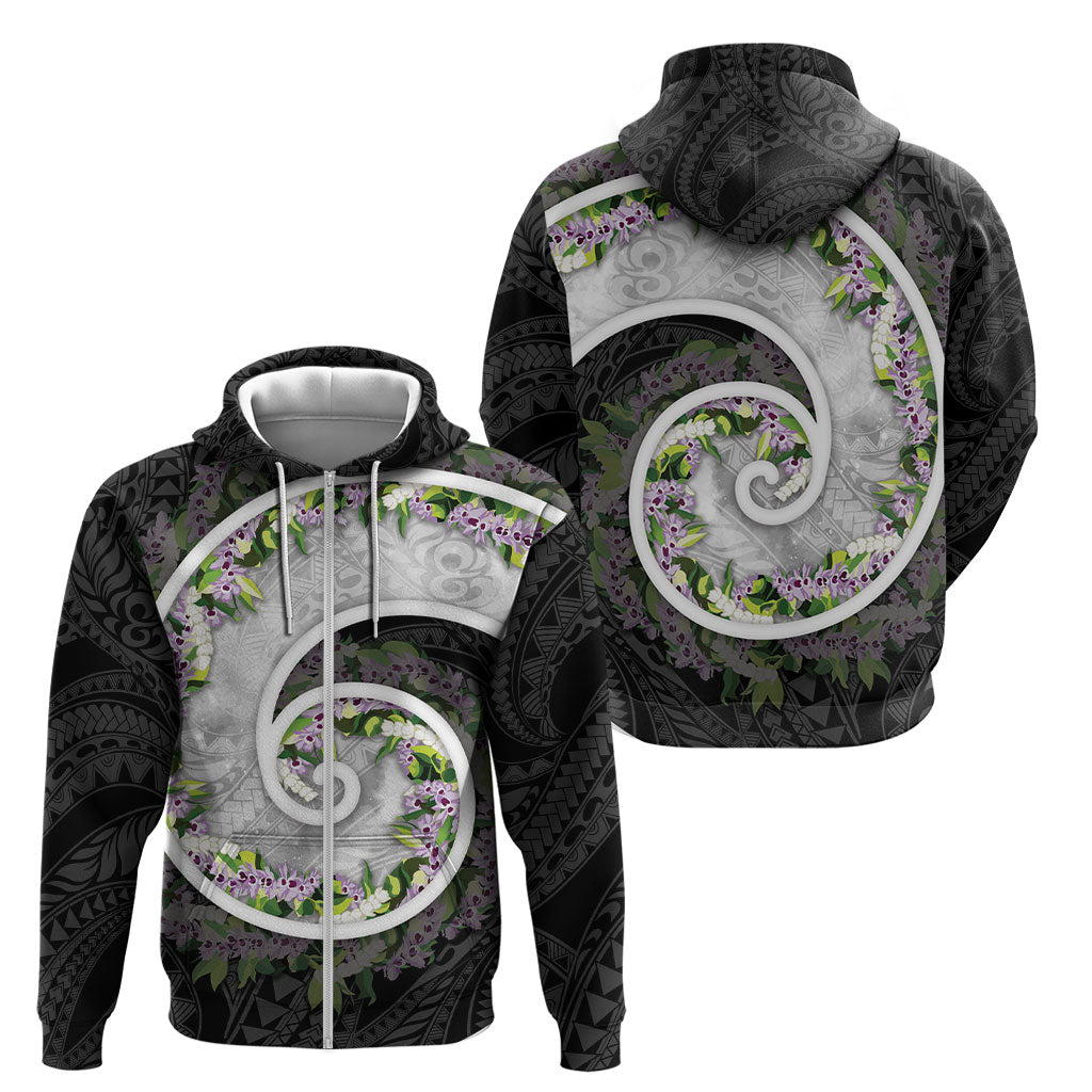 Piko Hawaii Zip Hoodie Polynesian Pattern With Maile Pikake Honohono Lei