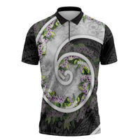Piko Hawaii Zipper Polo Shirt Polynesian Pattern With Maile Pikake Honohono Lei