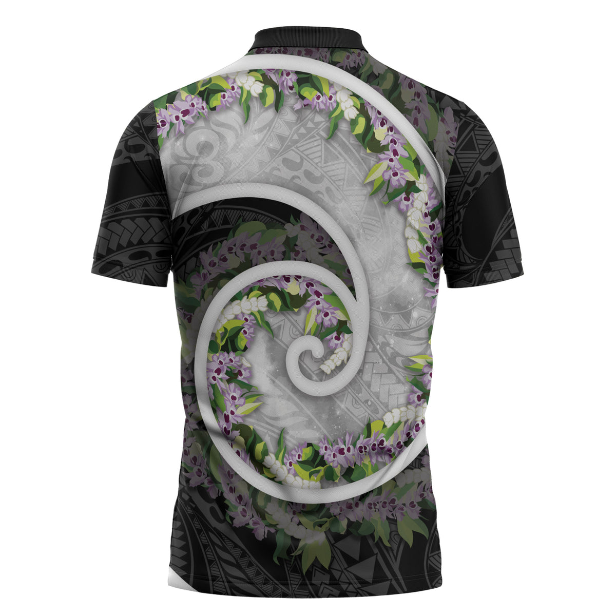 Piko Hawaii Zipper Polo Shirt Polynesian Pattern With Maile Pikake Honohono Lei
