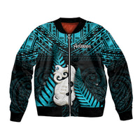 New Zealand Bomber Jacket Manaia Maori Pattern With Turquoise Fern LT05 Unisex Turquoise - Polynesian Pride