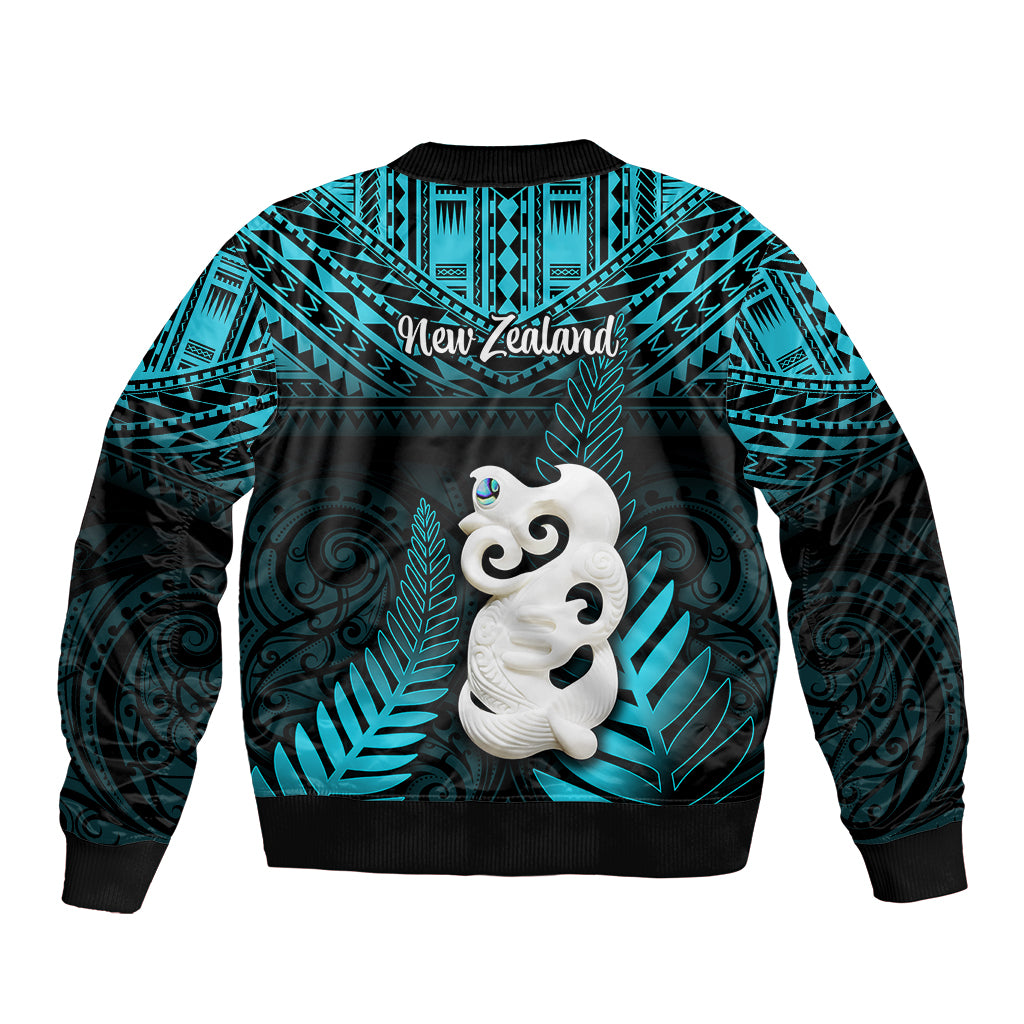 New Zealand Bomber Jacket Manaia Maori Pattern With Turquoise Fern LT05 - Polynesian Pride