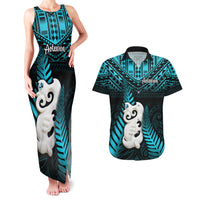 New Zealand Couples Matching Tank Maxi Dress and Hawaiian Shirt Manaia Maori Pattern With Turquoise Fern LT05 Turquoise - Polynesian Pride