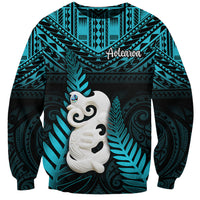 New Zealand Sweatshirt Manaia Maori Pattern With Turquoise Fern LT05 Unisex Turquoise - Polynesian Pride
