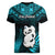 New Zealand Women V Neck T Shirt Manaia Maori Pattern With Turquoise Fern LT05 - Polynesian Pride
