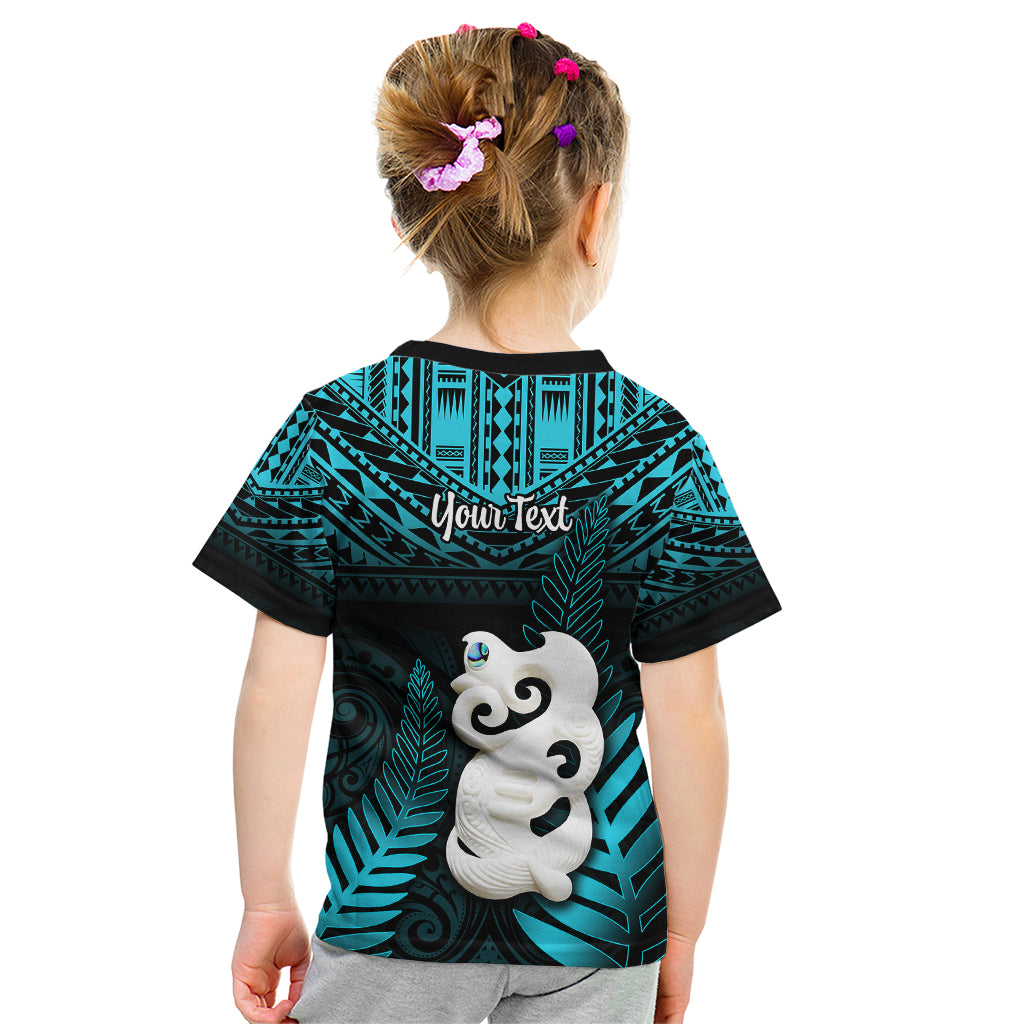 Personalized New Zealand Kid T Shirt Manaia Maori Pattern With Turquoise Fern LT05 - Polynesian Pride