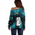 Personalized New Zealand Off Shoulder Sweater Manaia Maori Pattern With Turquoise Fern LT05 - Polynesian Pride
