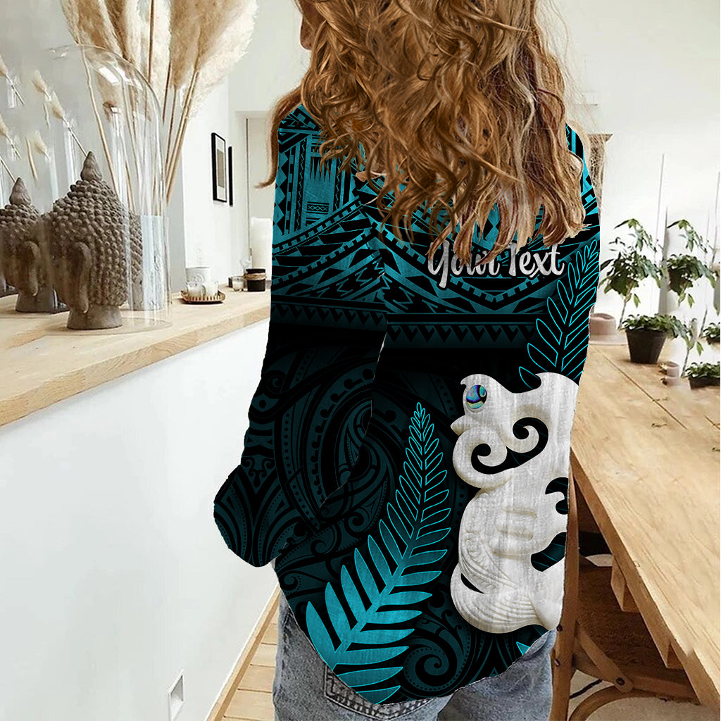 Personalized New Zealand Women Casual Shirt Manaia Maori Pattern With Turquoise Fern LT05 - Polynesian Pride