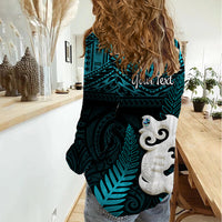 Personalized New Zealand Women Casual Shirt Manaia Maori Pattern With Turquoise Fern LT05 - Polynesian Pride