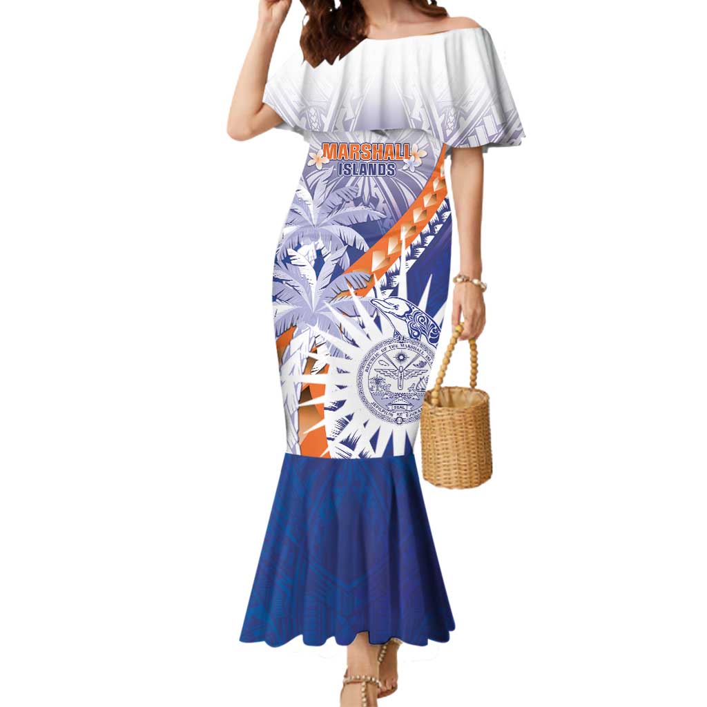 Personalised Marshall Islands Manit Day Mermaid Dress Polynesian Tribal Tattoo Tropical Style LT05 Women Blue - Polynesian Pride