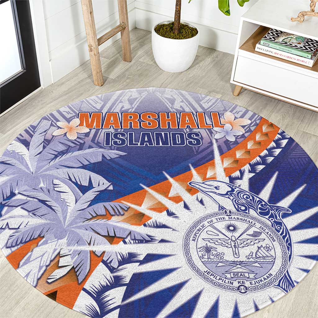 Marshall Islands Manit Day Round Carpet Polynesian Tribal Tattoo Tropical Style LT05 Blue - Polynesian Pride