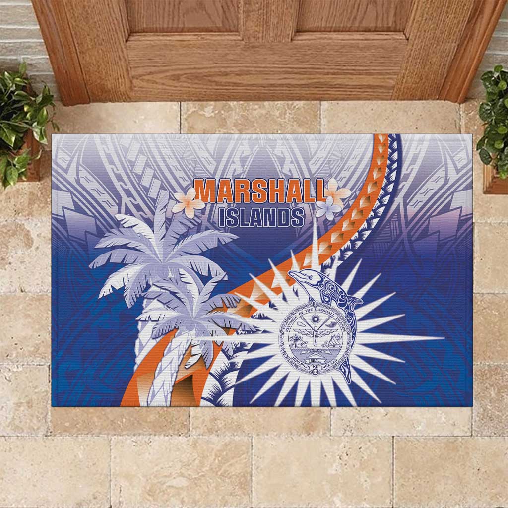 Marshall Islands Manit Day Rubber Doormat Polynesian Tribal Tattoo Tropical Style LT05 Blue - Polynesian Pride