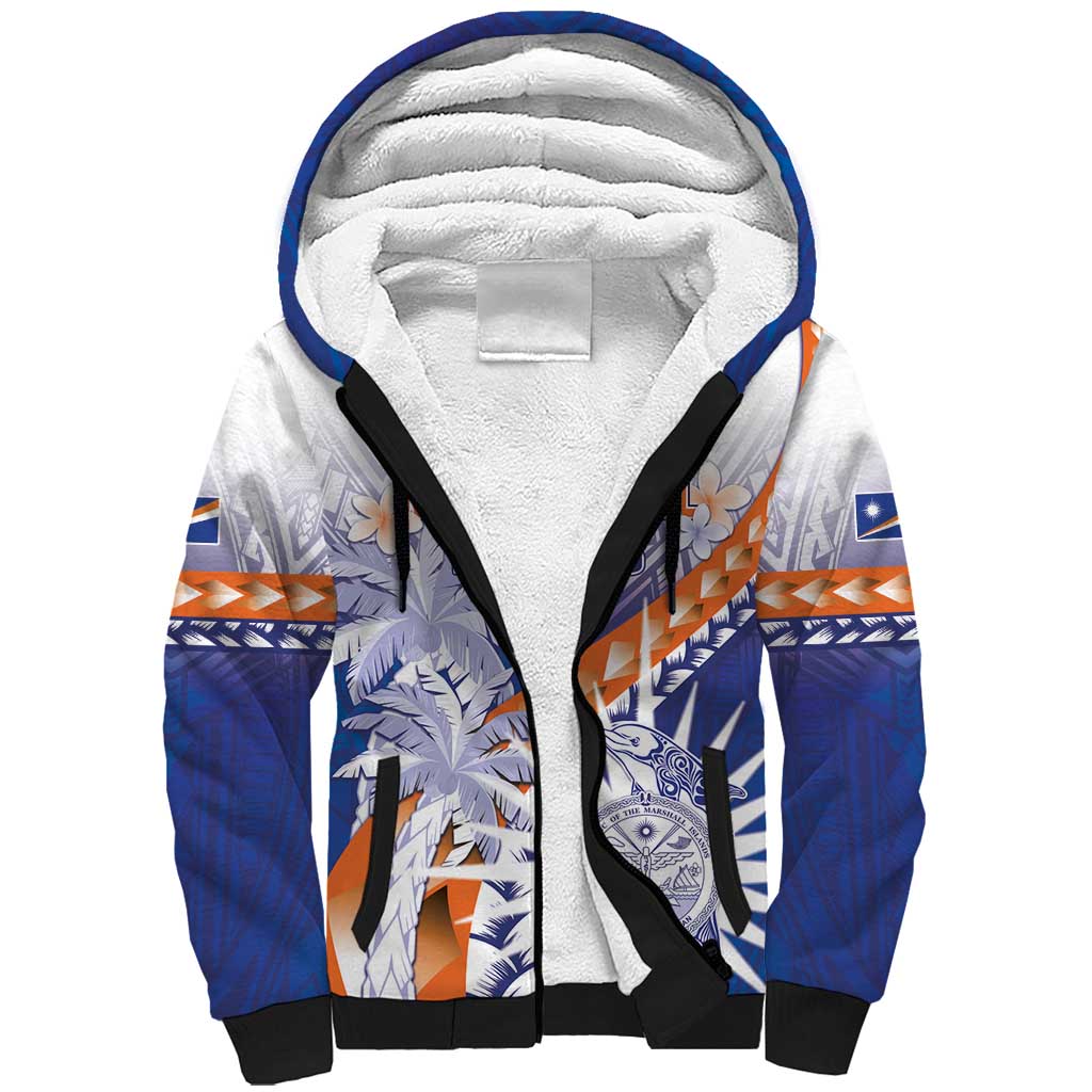 Personalised Marshall Islands Manit Day Sherpa Hoodie Polynesian Tribal Tattoo Tropical Style LT05 Unisex Blue - Polynesian Pride