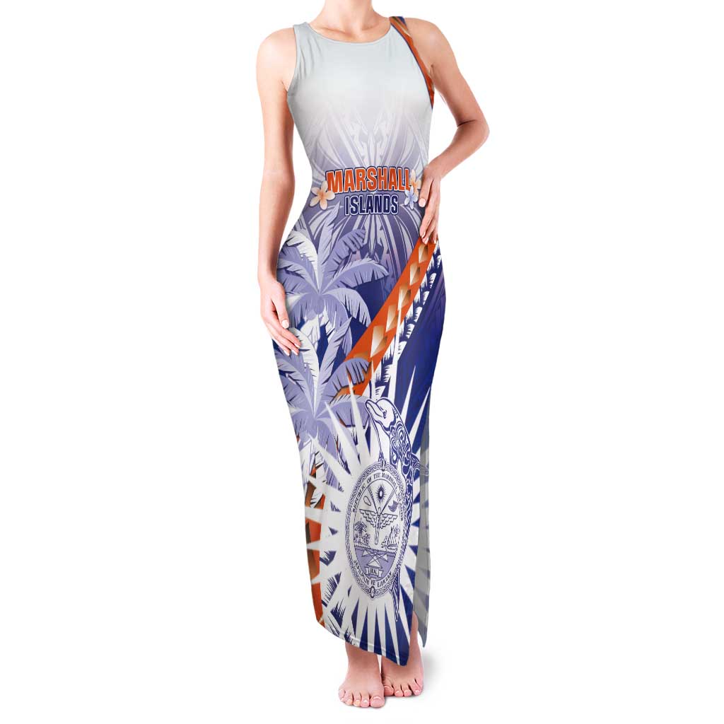 Personalised Marshall Islands Manit Day Tank Maxi Dress Polynesian Tribal Tattoo Tropical Style LT05 Women Blue - Polynesian Pride