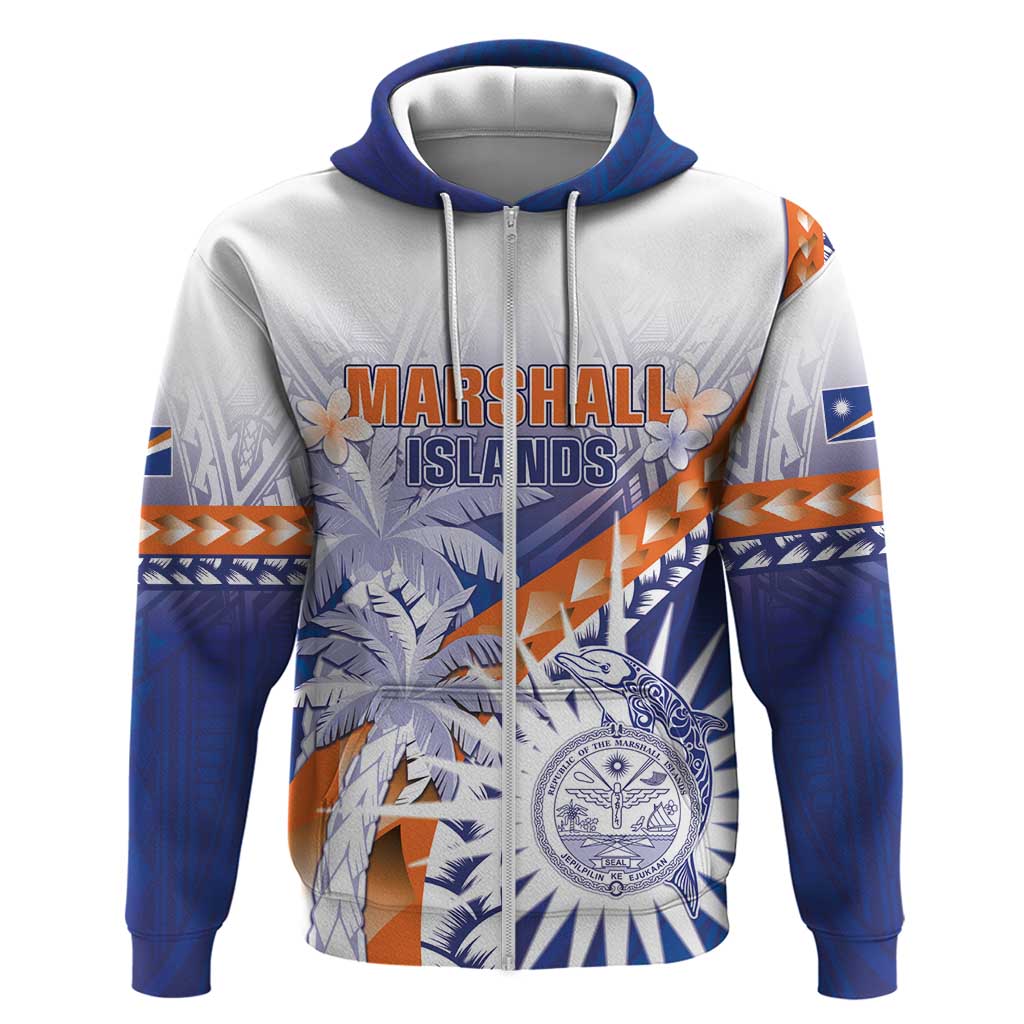 Personalised Marshall Islands Manit Day Zip Hoodie Polynesian Tribal Tattoo Tropical Style LT05 Zip Hoodie Blue - Polynesian Pride