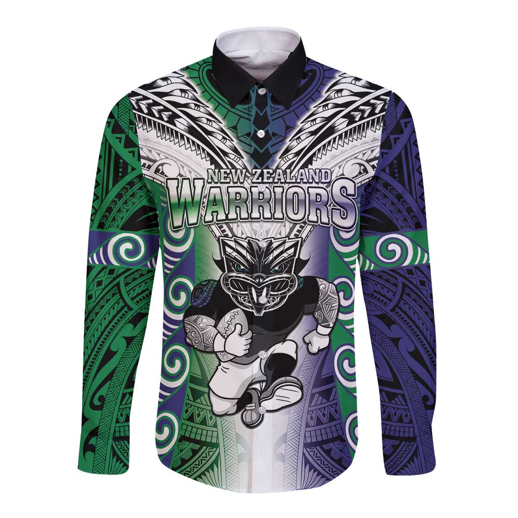 Custom New Zealand Warrior Long Sleeve Button Shirt Maori Tribal Pattern LT05 Unisex Green - Polynesian Pride
