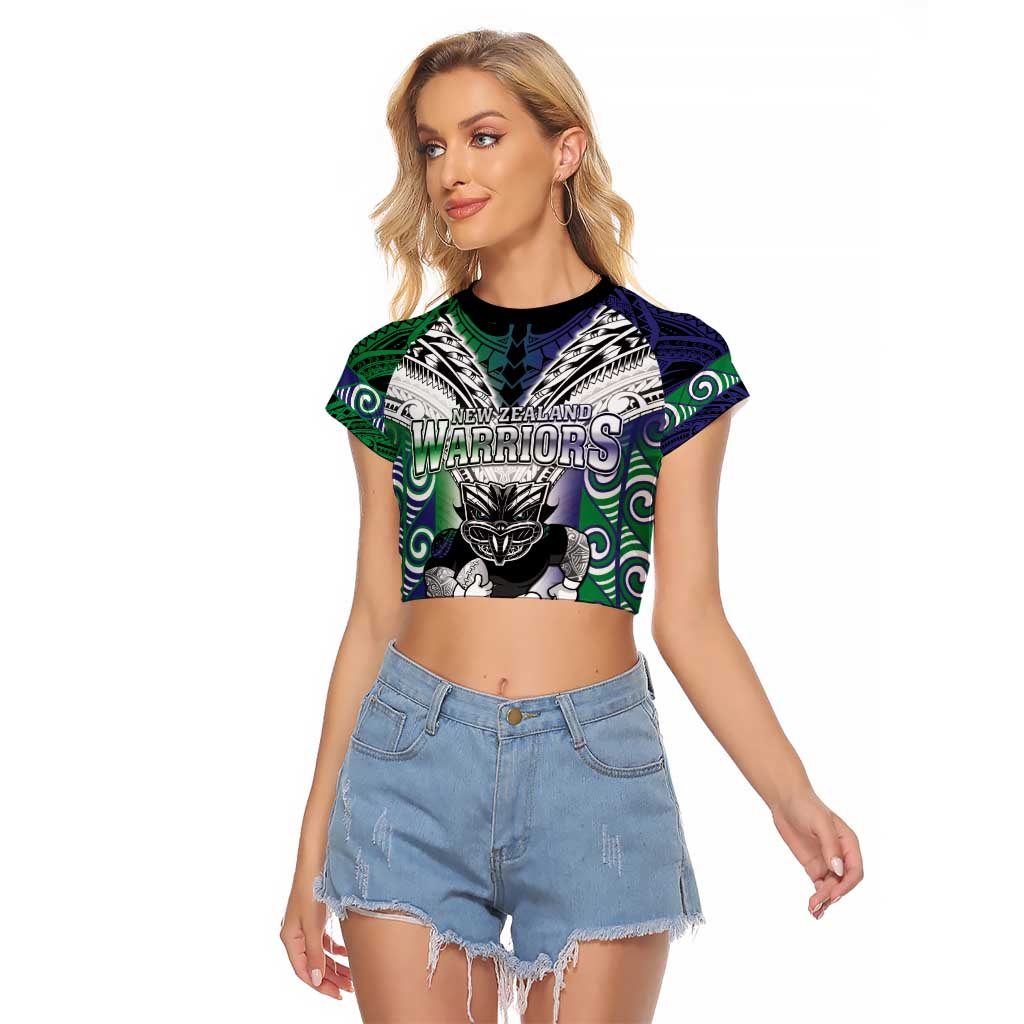 Custom New Zealand Warrior Raglan Cropped T Shirt Maori Tribal Pattern LT05 Female Green - Polynesian Pride