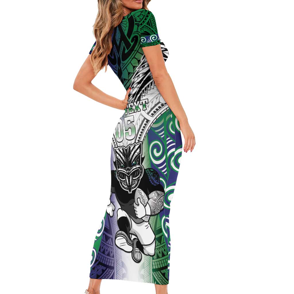 Custom New Zealand Warrior Short Sleeve Bodycon Dress Maori Tribal Pattern LT05 - Polynesian Pride