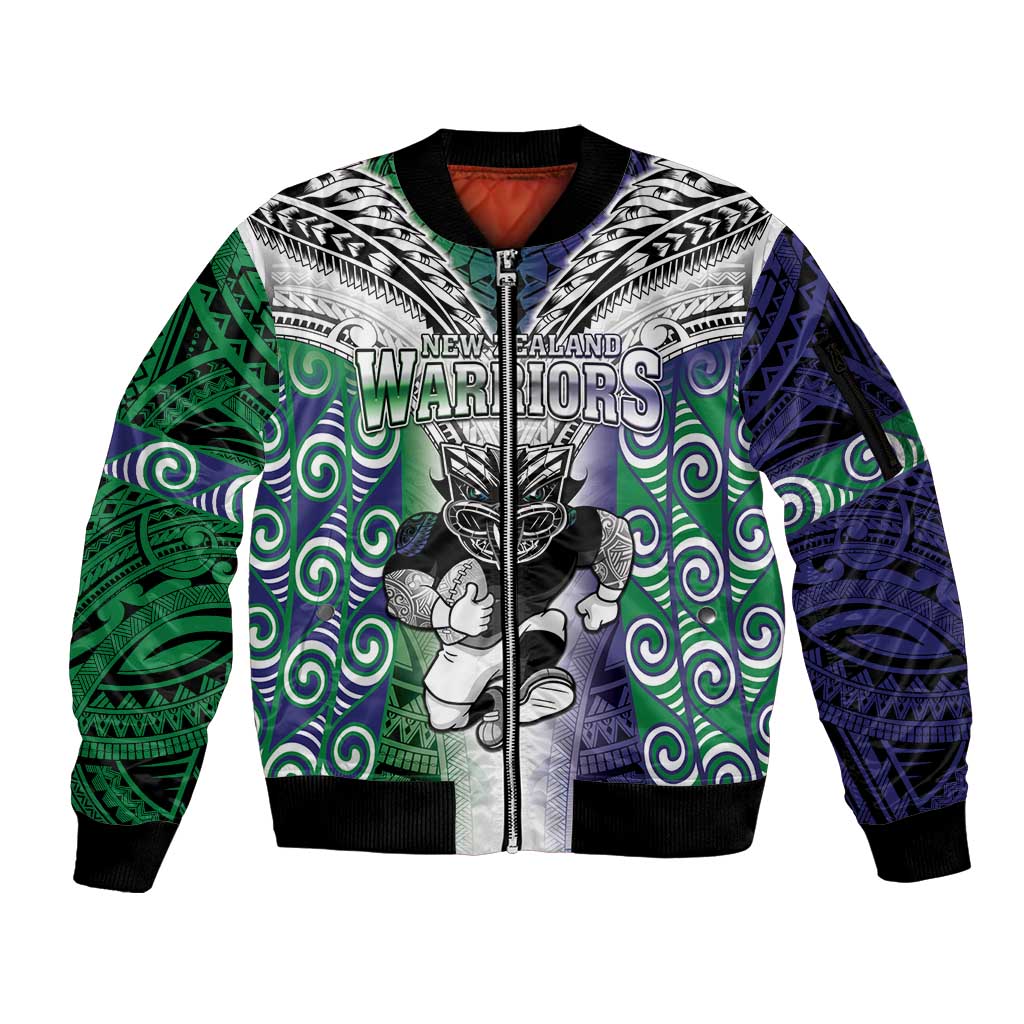 Custom New Zealand Warrior Sleeve Zip Bomber Jacket Maori Tribal Pattern LT05 Unisex Green - Polynesian Pride