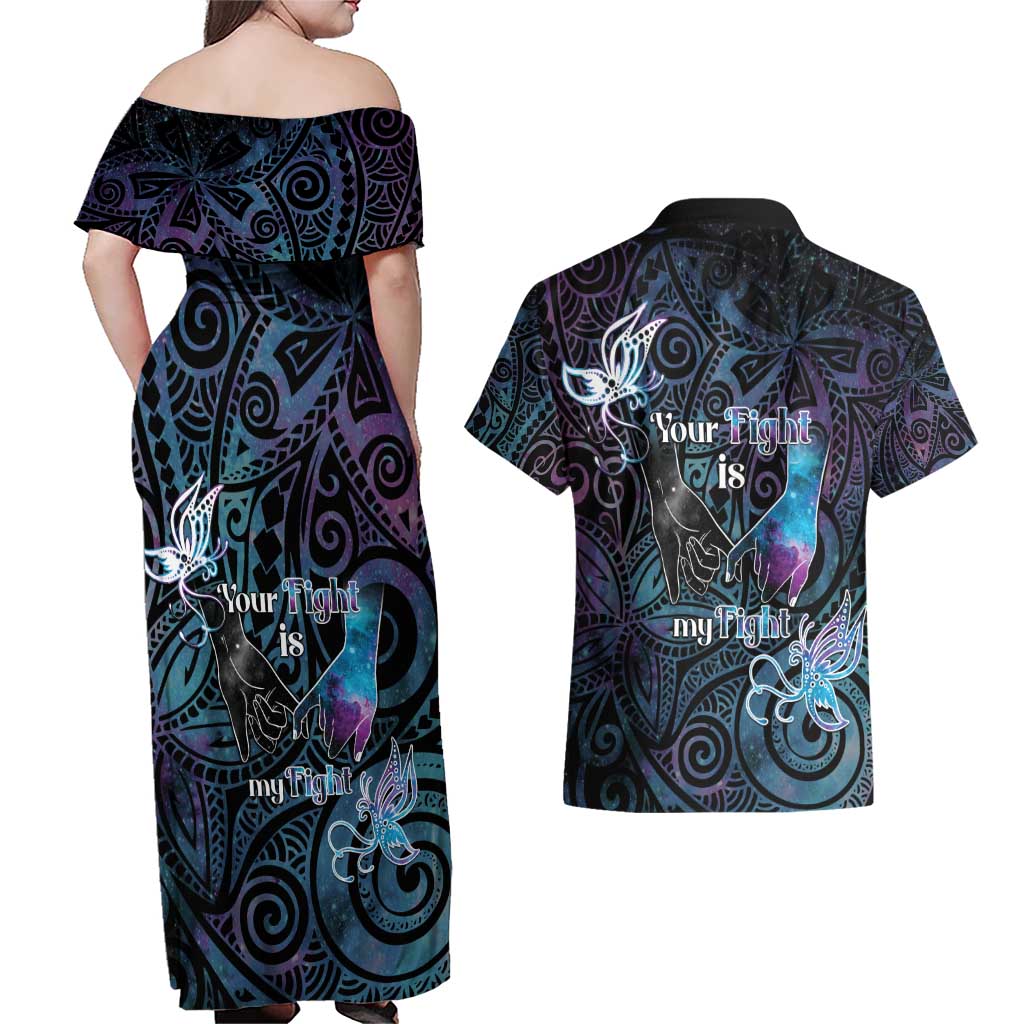 Suicide Awareness Couples Matching Off Shoulder Maxi Dress and Hawaiian Shirt You Are Not Alone - Polynesian Pride