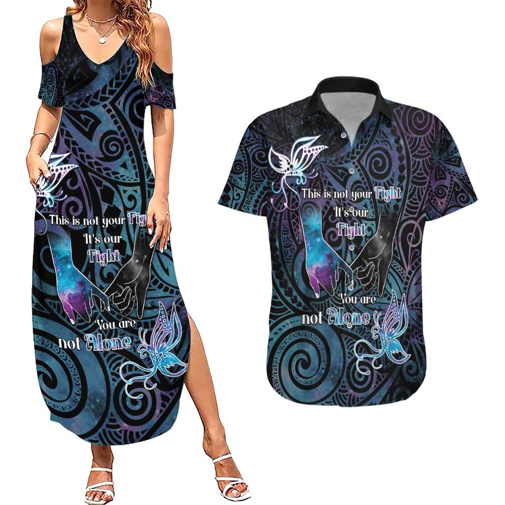 Suicide Awareness Couples Matching Summer Maxi Dress and Hawaiian Shirt You Are Not Alone - Polynesian Pride