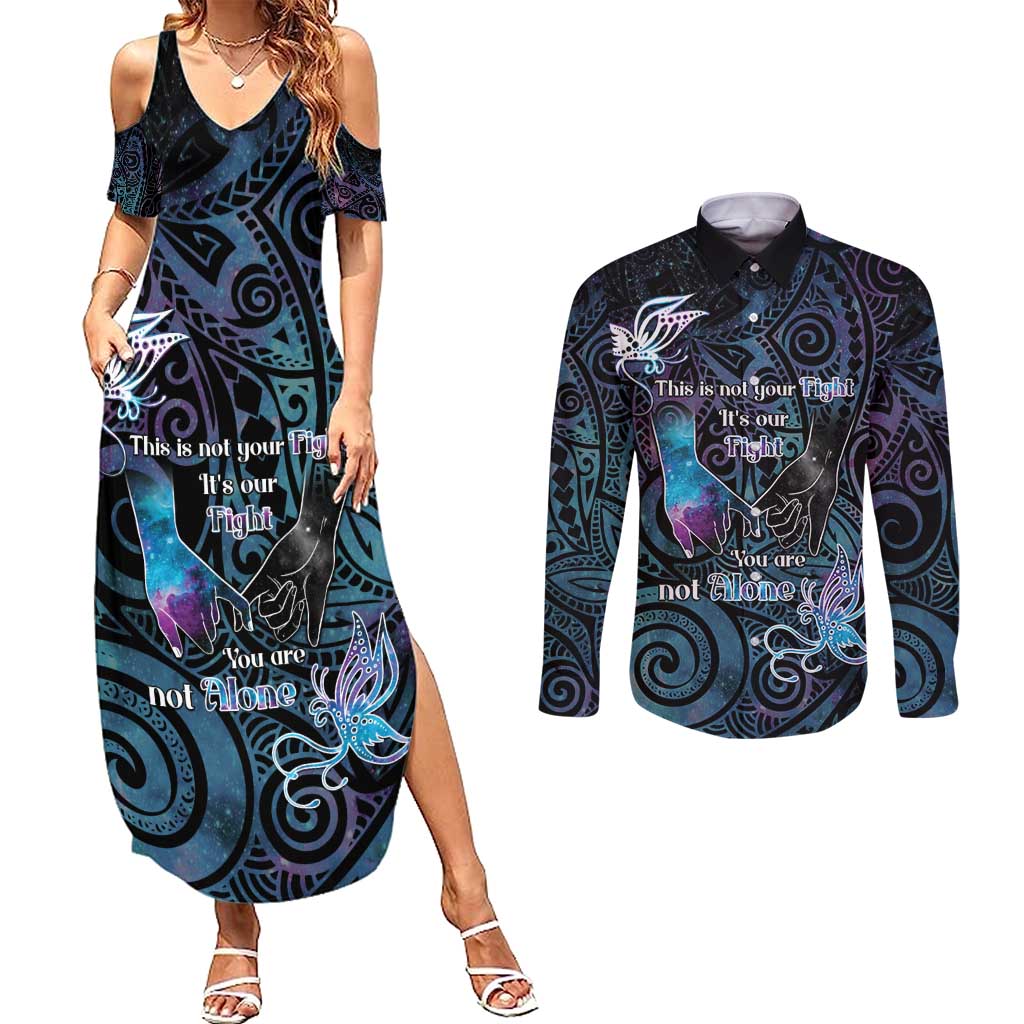 Suicide Awareness Couples Matching Summer Maxi Dress and Long Sleeve Button Shirt You Are Not Alone - Polynesian Pride