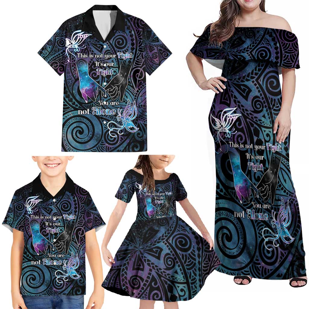 Suicide Awareness Family Matching Off Shoulder Maxi Dress and Hawaiian Shirt You Are Not Alone - Polynesian Pride