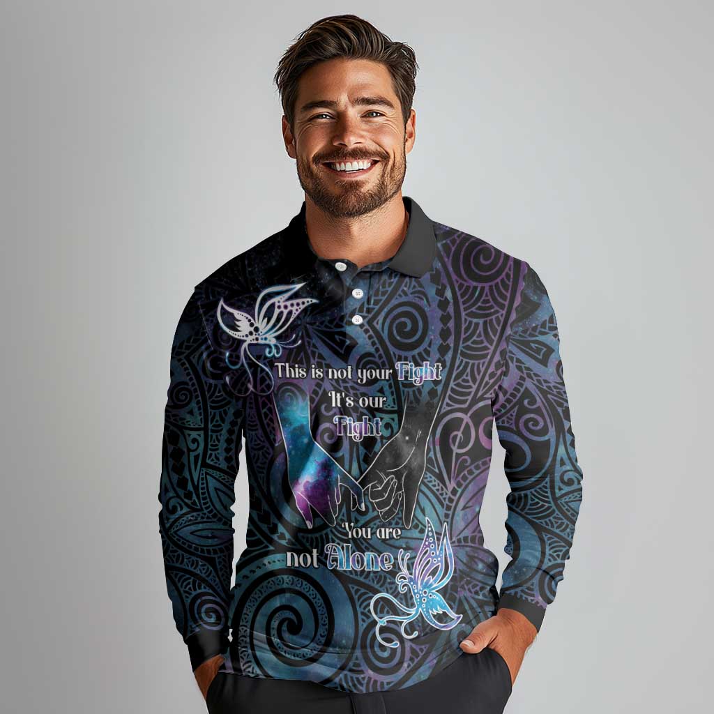 Suicide Awareness Long Sleeve Polo Shirt You Are Not Alone - Polynesian Pride