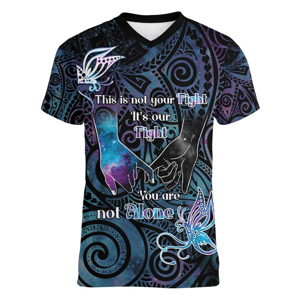 Suicide Awareness Women V-Neck T-Shirt You Are Not Alone LT05 Female Black - Polynesian Pride