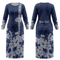 Personalized Utah State Couples Matching Long Sleeve Bodycon Dress and Long Sleeve Button Shirt Polynesian Style